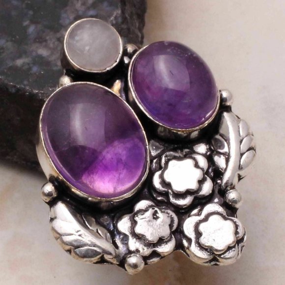 Handmade Amethyst Rose Quartz 925 Ring - Picture 1 of 11